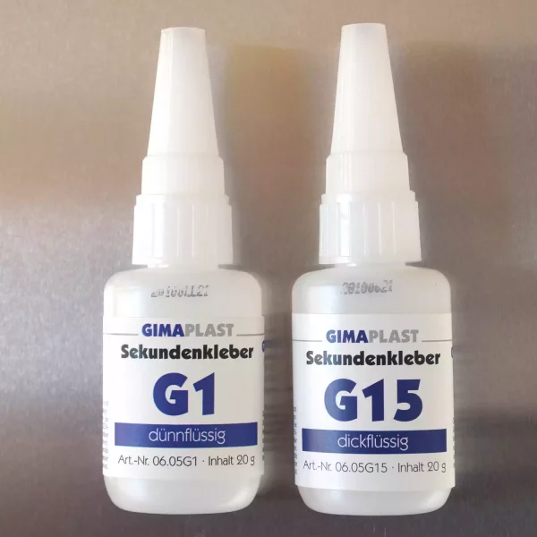 Sekundenkleber GIMAplast G1 und G15 in 20-g-Flaschen